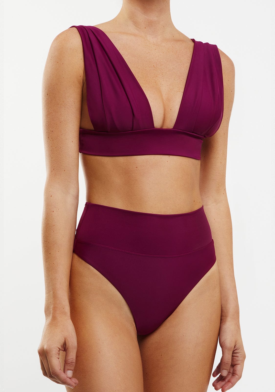 Deep Plunge Halter Neck Swimsuit - Wine